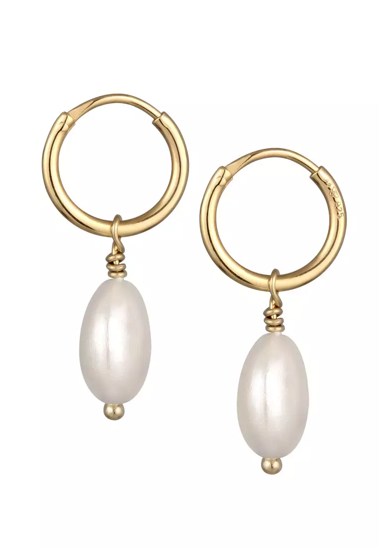 Anting Perhiasan Perak 925 Wanita Platelet Creole Shell Pearl Gold Plated