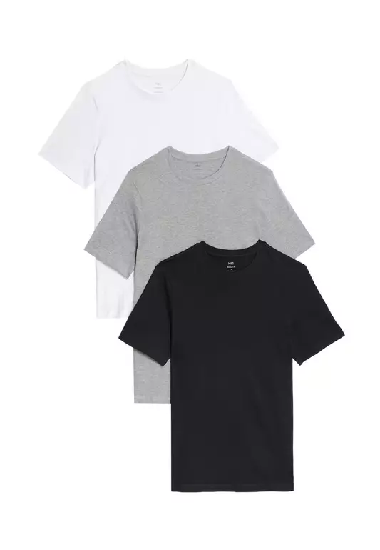 M&S Collection 3pk Pure Cotton Crew Neck T-Shirts