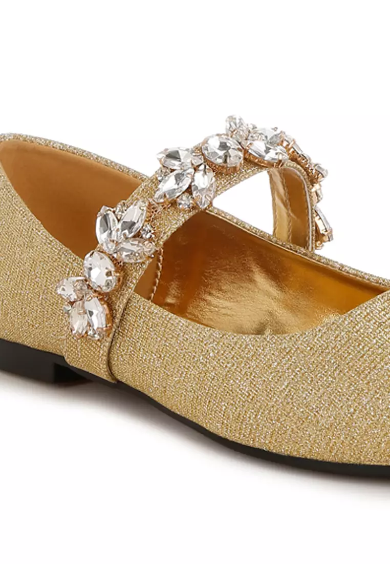 Bros Berlian Imitasi Balerina Berkilau dalam Warna Emas