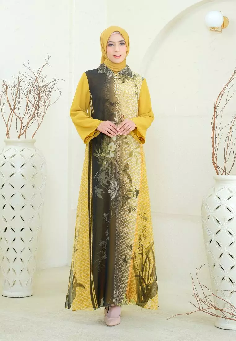 Mosleem Long Dress Black Gradasi Yellow Detail Payet By Brilliant Girl Warna HITAM