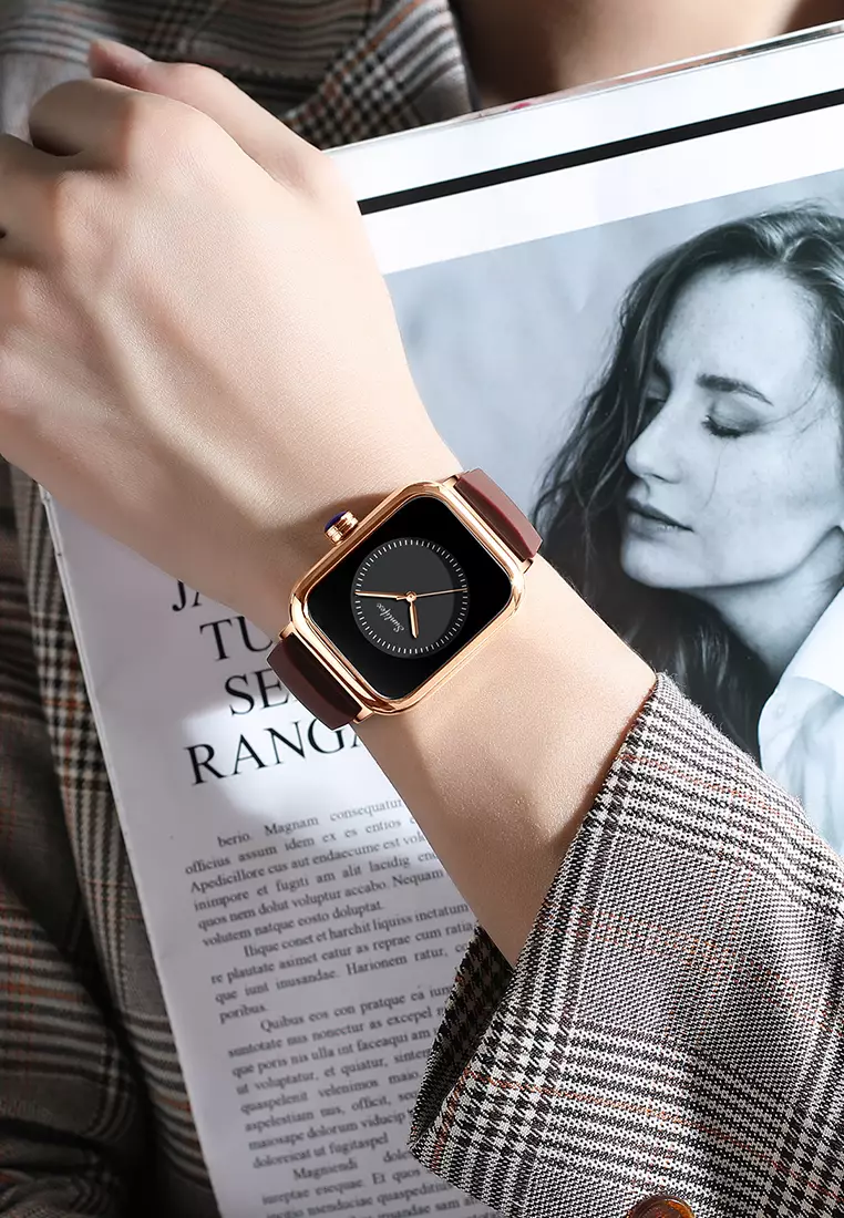 Jam Tangan Wanita Kuarsa Anggun Santai Tali Silikon Jam Tangan Cewek Original brown black