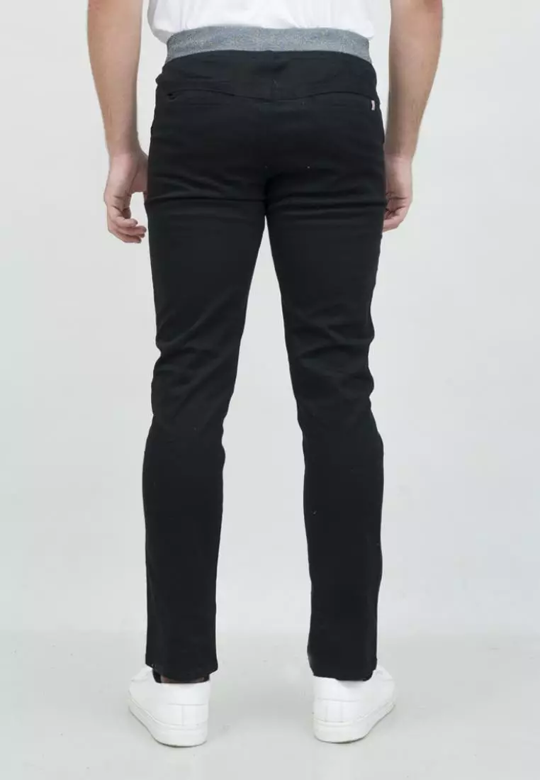 Celana chino panjang cino slim fit PINGGANG KARET Hitam houseofcuff