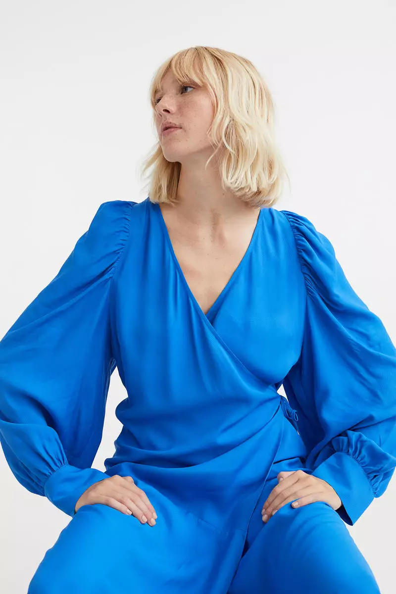 H&m wrap dress blue online