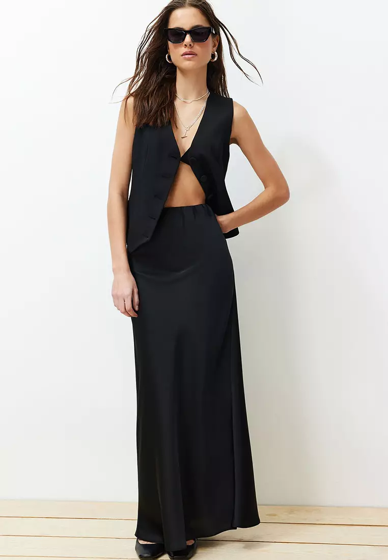 Satin Fish Shape Maxi Skirt