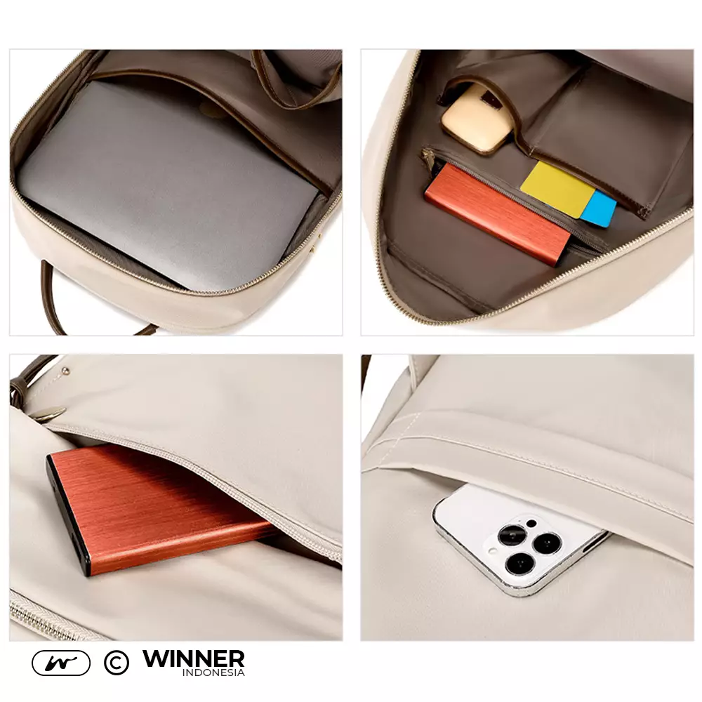 WINNER Tas Ransel Laptop 14 inch Oxford Anti-Air Backpack Korean Style (T14-025-6558) - Warna Khaki 14 inch