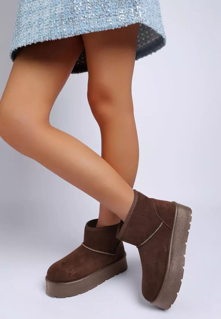 Sepatu Salju Microfiber Lembut Warna Coklat