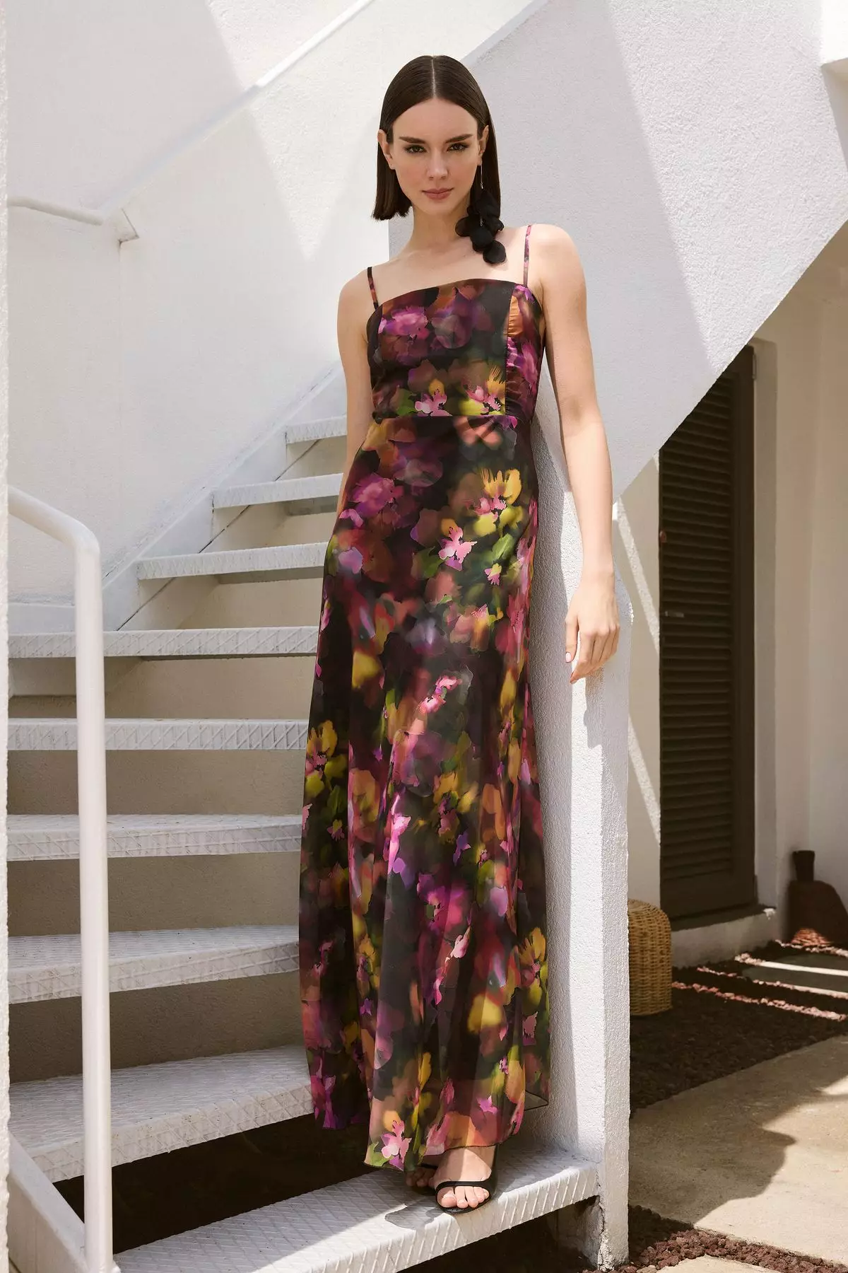 Multi-Colored A-Line Bowknot Lined Chiffon Woven Long Evening Prom Dress TPRSS25AE00152