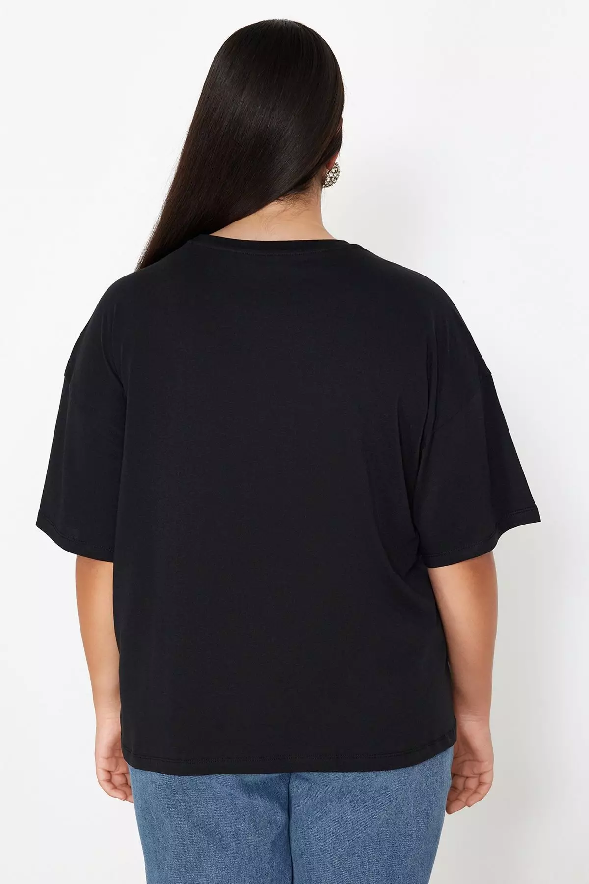 Plus Size Cotton Heart Accessory Oversized T-Shirt