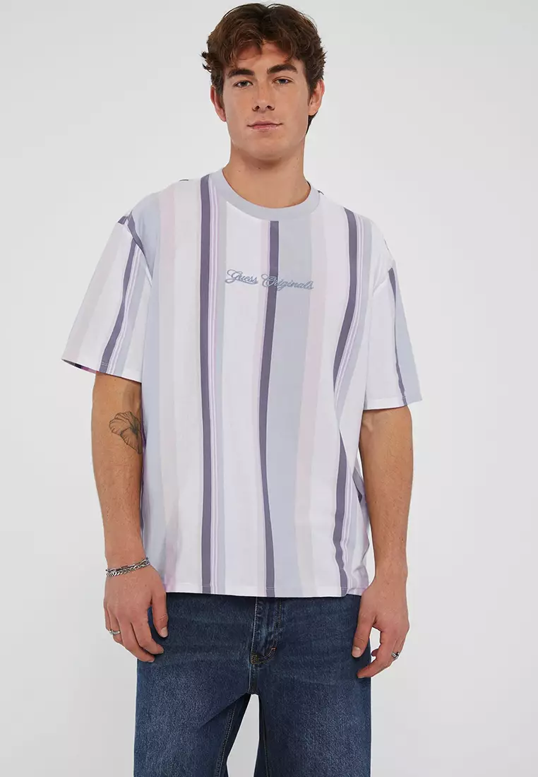 Guess striped t shirt mens best sale