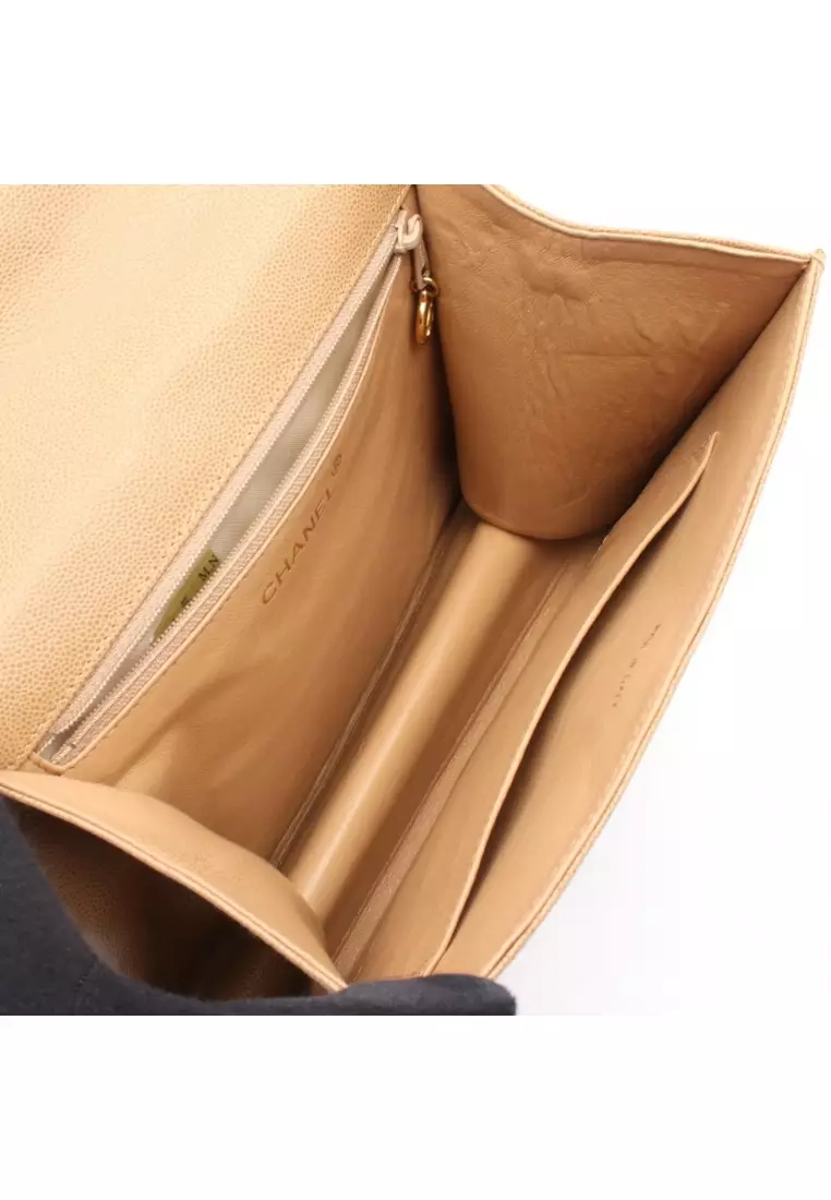 Pre-Loved Chanel coco mark Twist handle Shoulder bag Caviar skin beige gold hardware