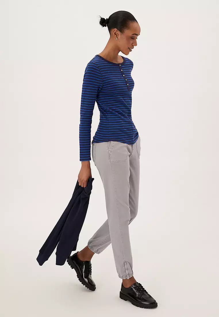 Cotton Blend Slim Fit Ankle Grazer Joggers