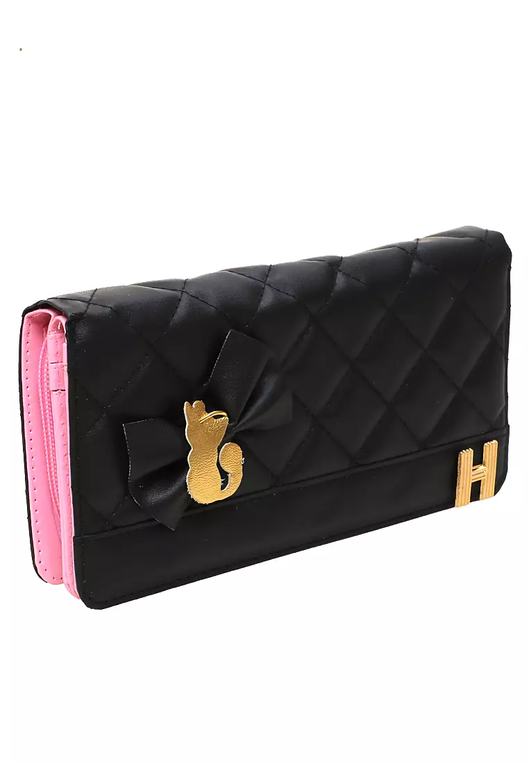 Dive Dompet Panjang Wanita Cat Ribbon Wallet Casual Many Slot Material Kulit Leather ORIGINAL - Black