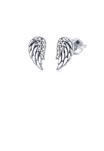 Glamorousky white 925 Sterling Silver Simple Fashion Angel Wing Stud Earrings with Cubic Zirconia 07C25ACB6D953EGS_1