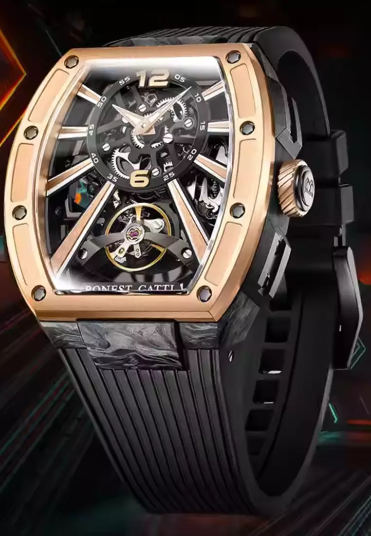 自動中性不鏽鋼手錶，橡膠錶帶