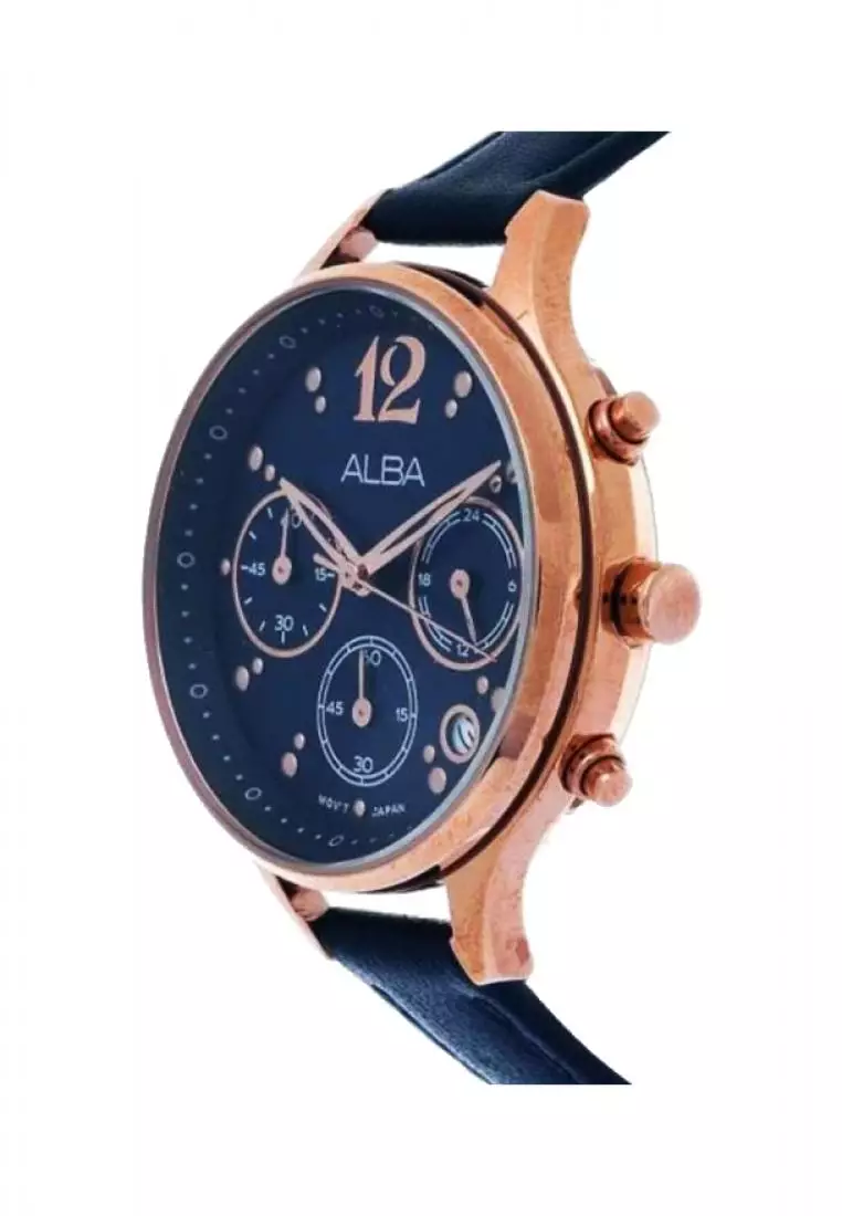 Jam Tangan Wanita Alba Original Garansi Resmi AT3F08 AT3F08X1 Strap Dark Blue Leather Dark Blue Dial