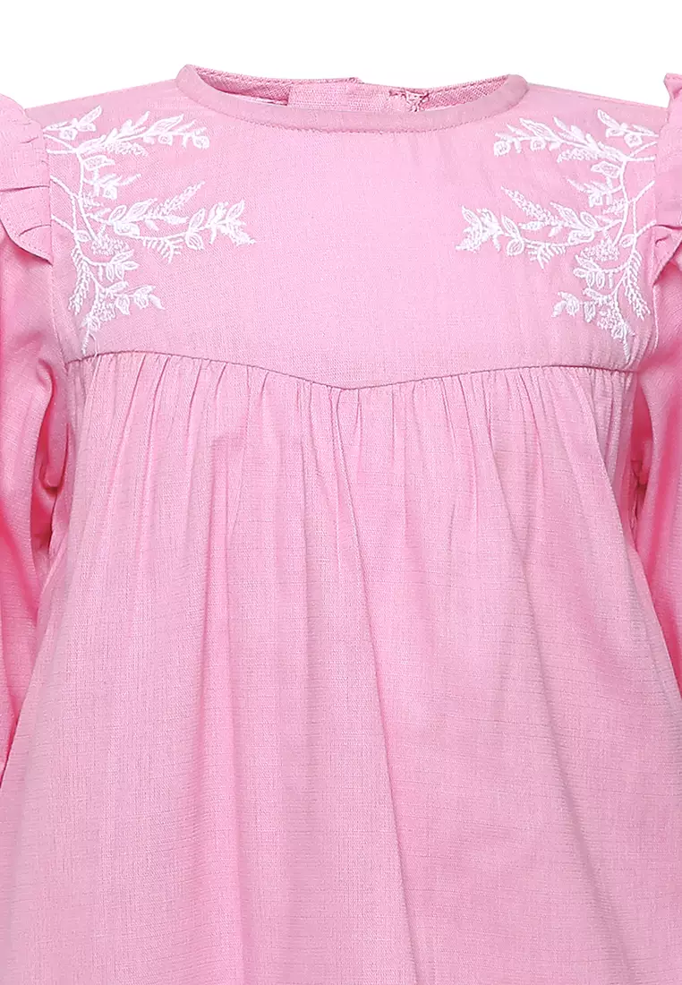 Qna Girl Qaisara Dress Midi Anak Pink