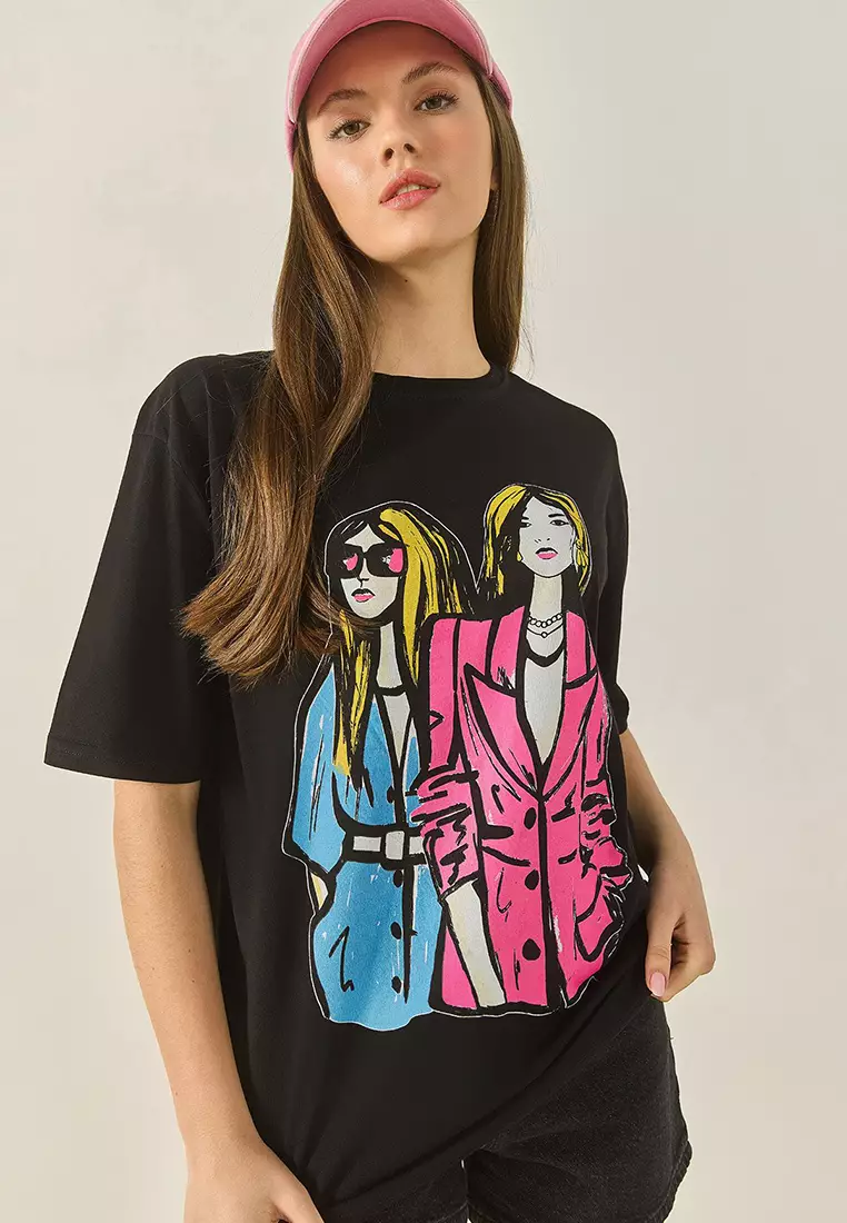 Women's Crew Neck Printed Short Sleeve T-Shirt 5242 60284049