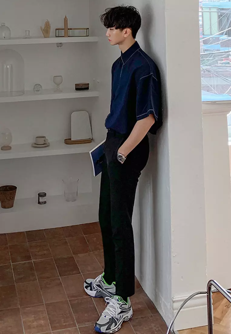 Men's Summer Five Points Jacket Half Sleeve Shirt CA24051468