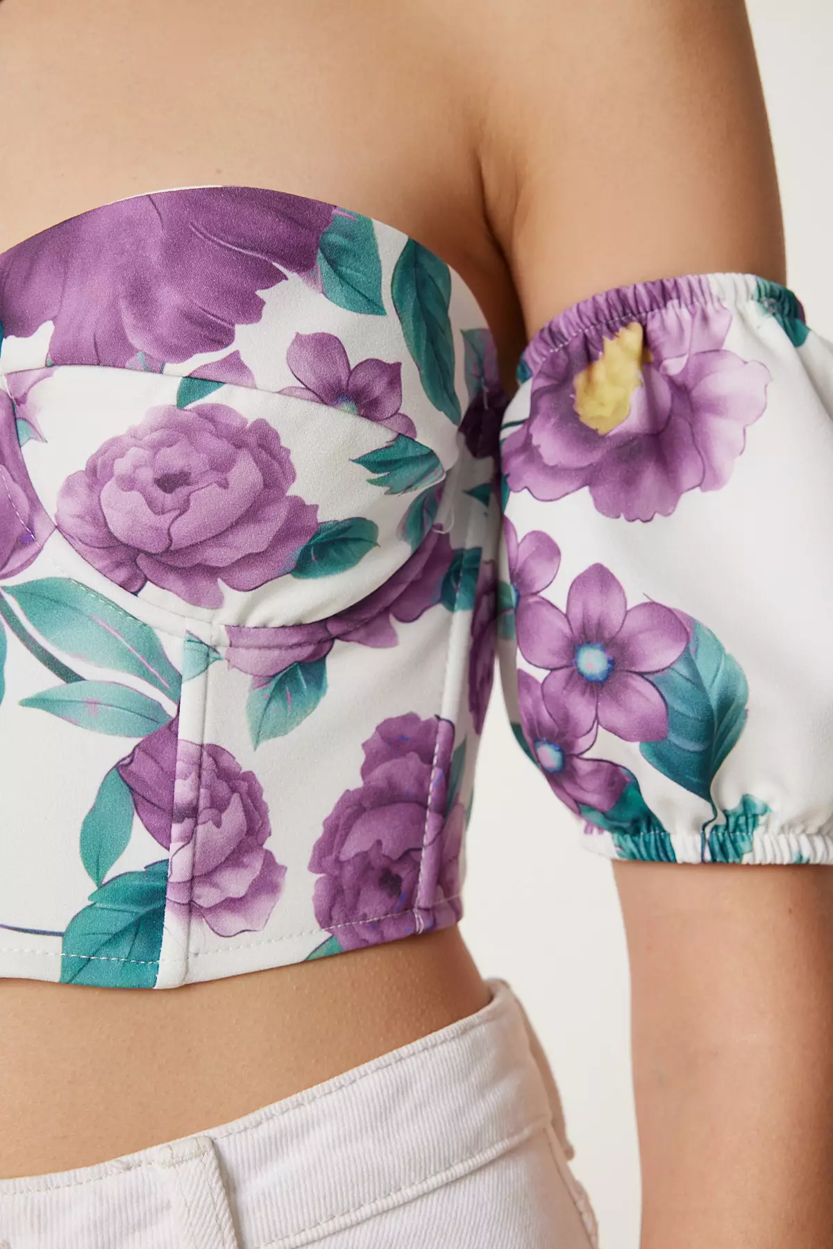 Women's Purple Bone Pattern Crop Viscose Blouse Cr00510