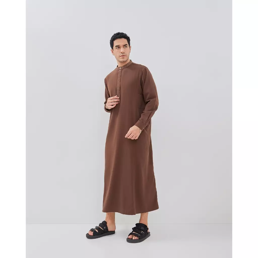 AMK Jubah Gamis Pria Thobe KK Taqi L/s Brown Warna Brown