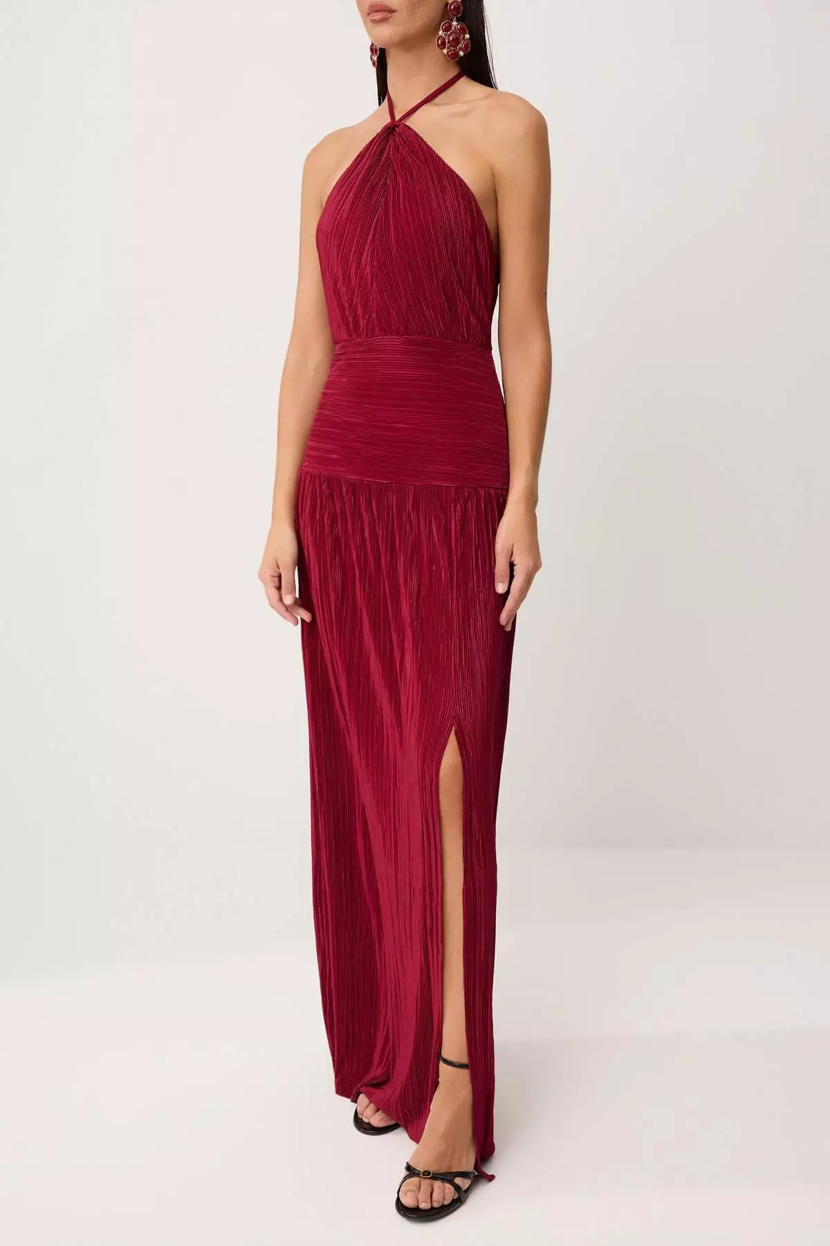 Burgundy Pleated Maxi Evening Dress & Graduation Gown Tprss26Ae119