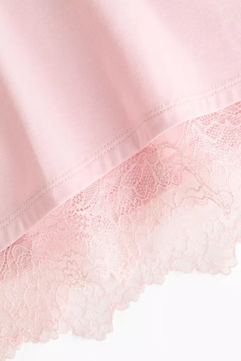 Asymmetric lace-trimmed T-shirt