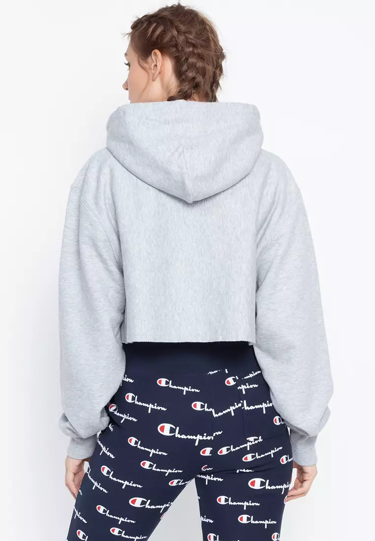 Grey cropped champion clearance hoodie