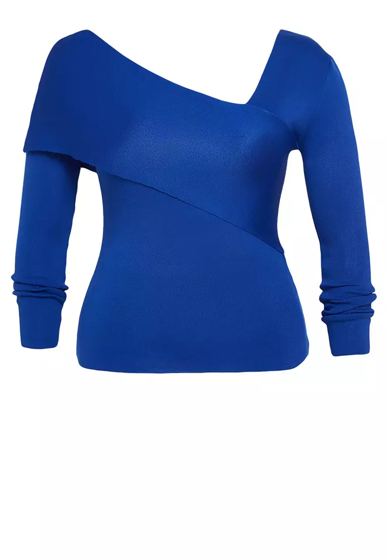 Saks Asymmetrical Collar Body-Hugging Fine Knitwear Sweater Tbbaw24An00018