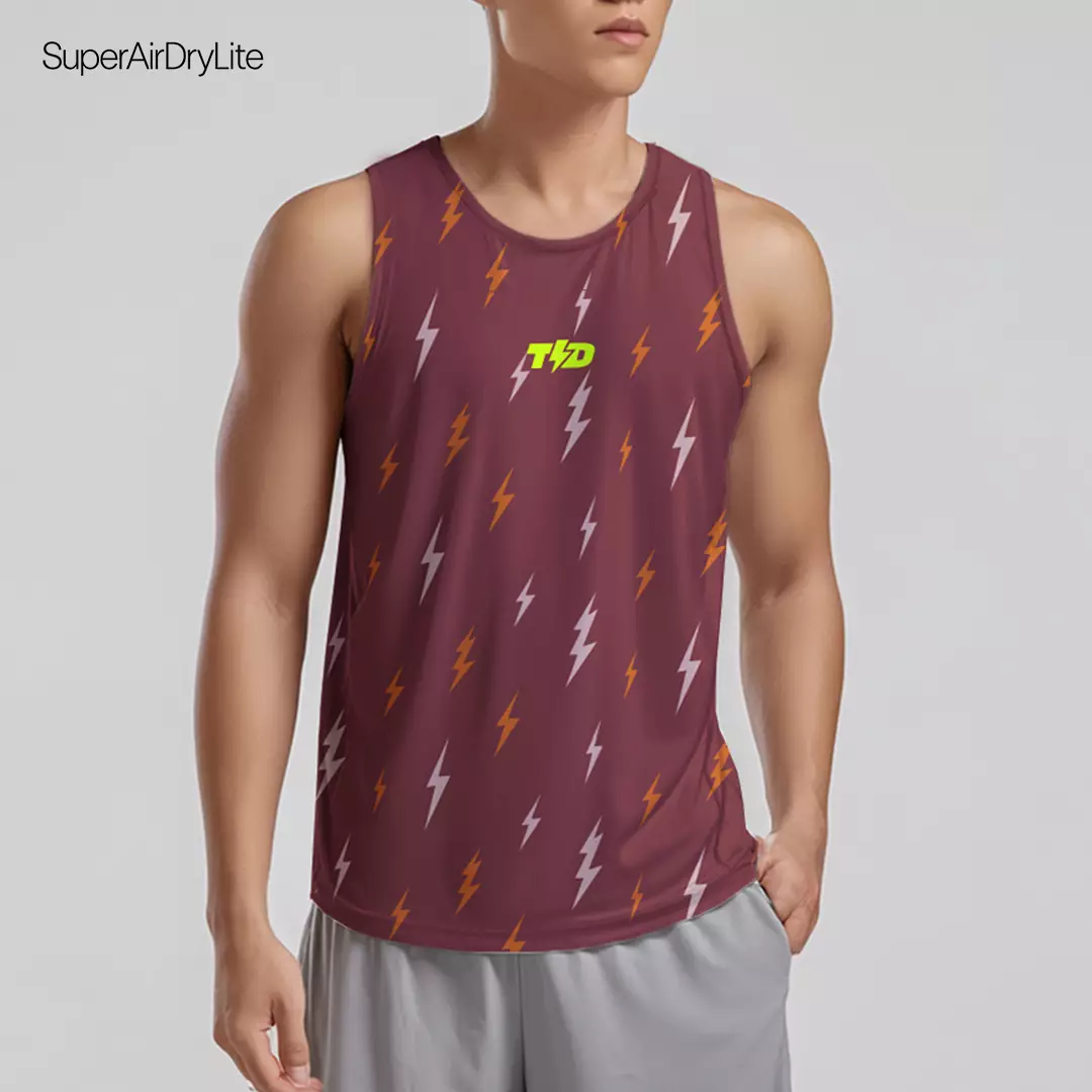 MSB10 Kaos running singlet Pria superairdrylite TdBolt "lighting rain" maroon