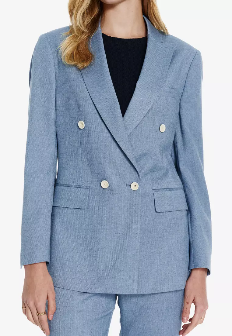 天藍色寬鬆版西裝外套(可機洗)