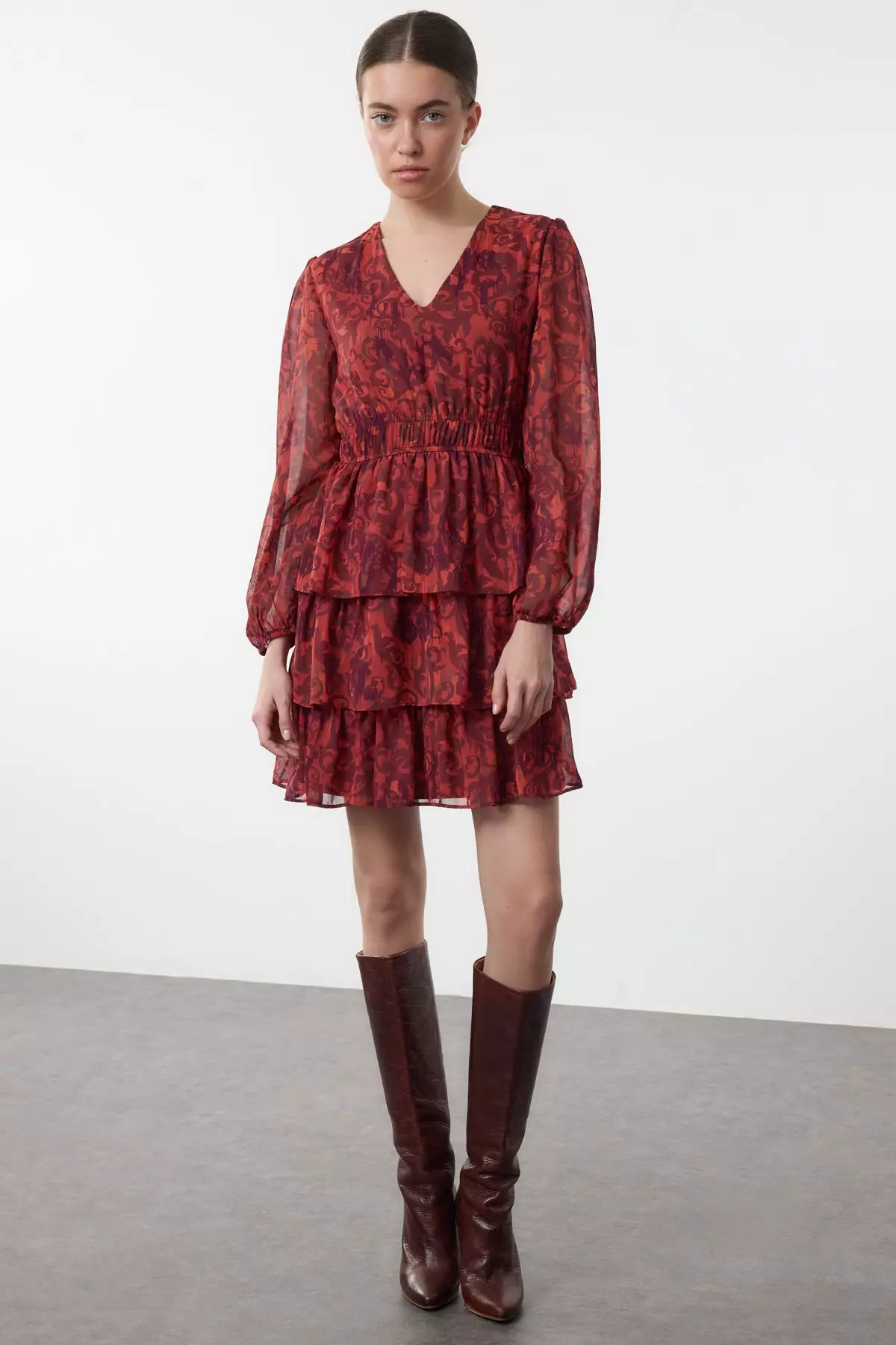Burgundy Ethnic Mini Woven Dress TWOAW25EL00271