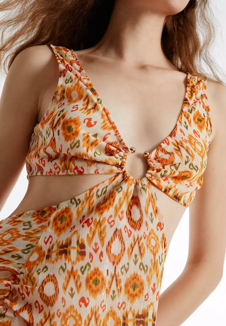 Cut Out Printed Chiffon Dress