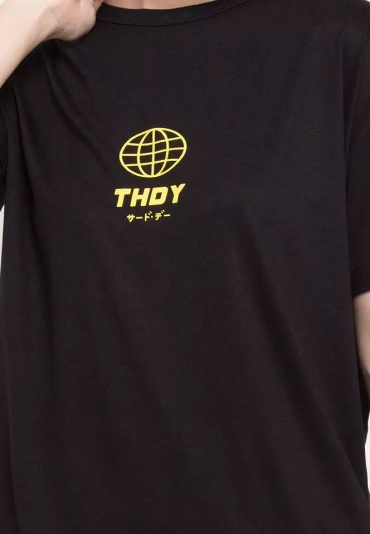 LTB89 Kaos T-shirt Wanita MM world thdy yellow Hitam