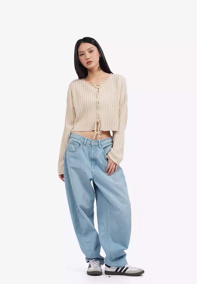 Lace Up Long Sleeve Knit Top