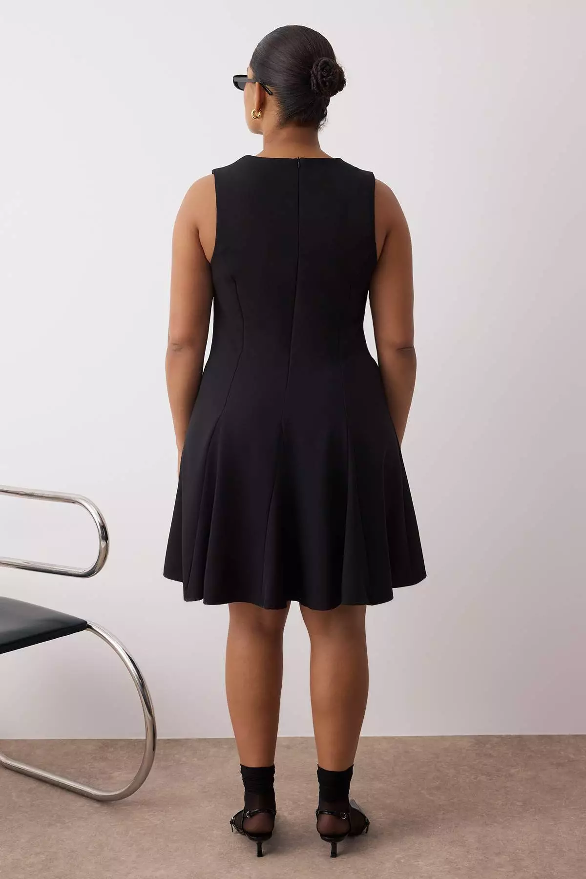 Black Bow A-Line/Waist Cutout Mini Woven Plus Size Dress Tbbaw26Ah00007