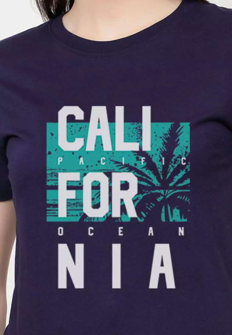 California Herb Relaxed Short Sleeve Stylish Navy Blue Cotton Casual Graphic Print Tee/TShirt