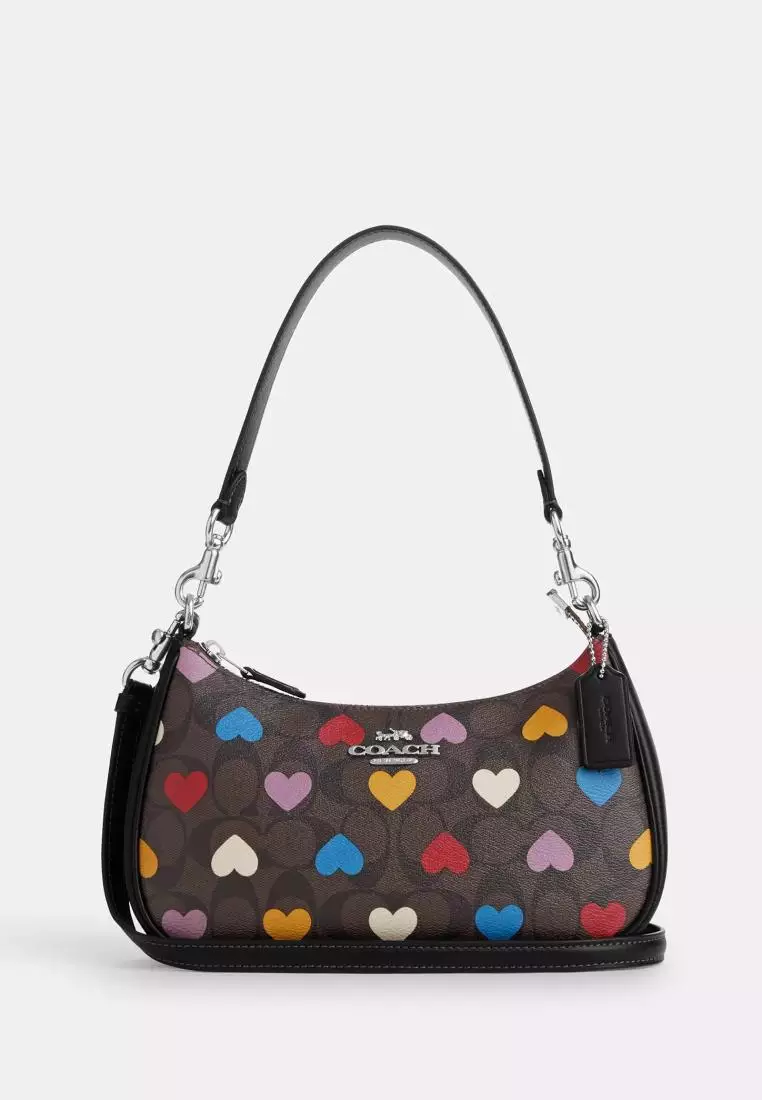 Coach Teri Shoulder Bag In Signature Canvas With Heart Print Brown Black Multi
