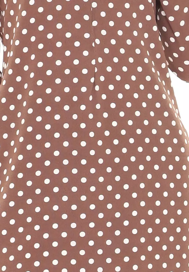 Rina Polka Dot Printed Kurung Basic Modern in Brown