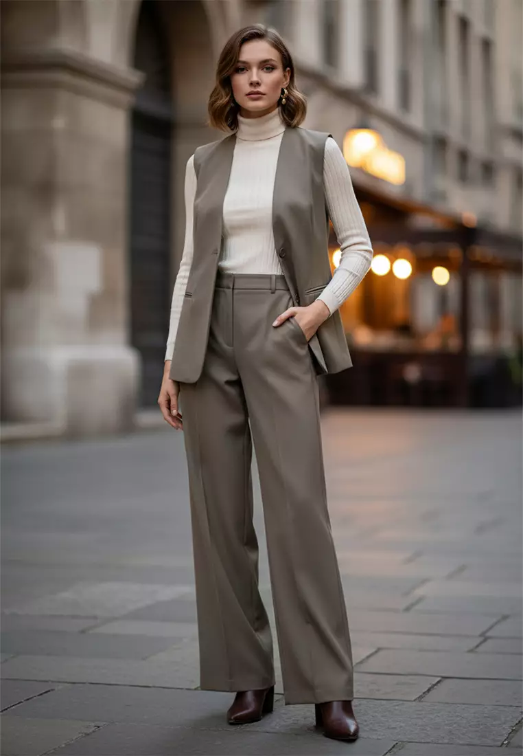 Classic Sleeveless Longline Waistcoat In Taupe