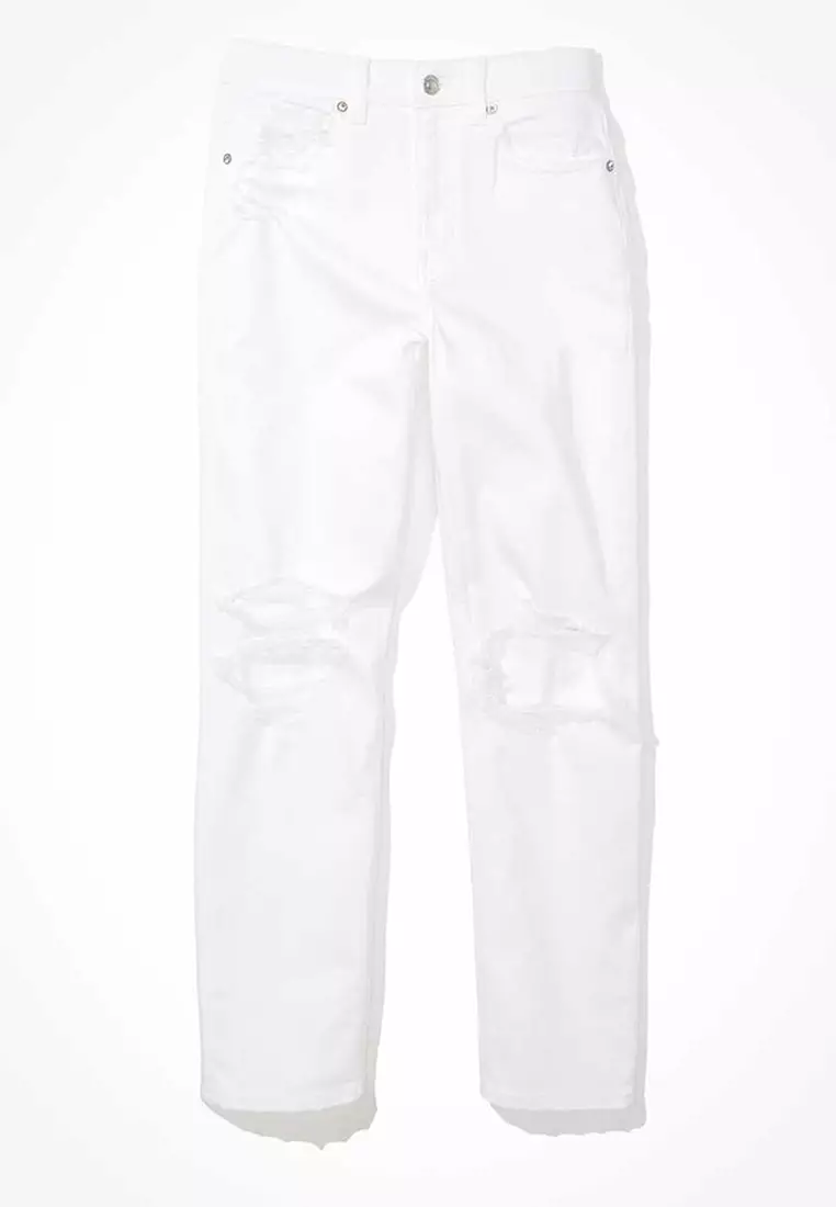 Stretch Ripped Mom Straight Jeans