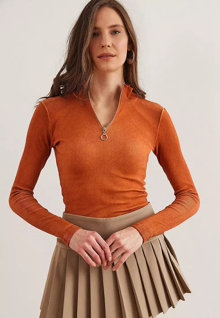 Women's Zip Turtleneck Lycra Blouse Blz- 19001155