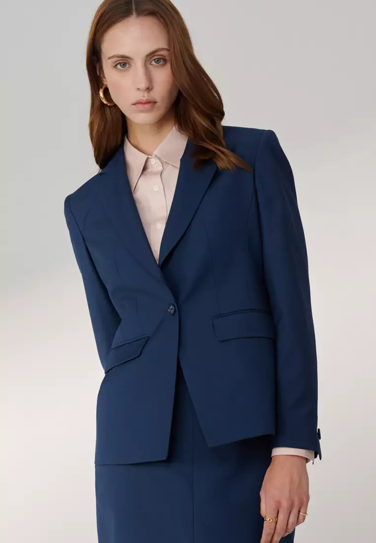 普魯士藍方領合身版西裝外套