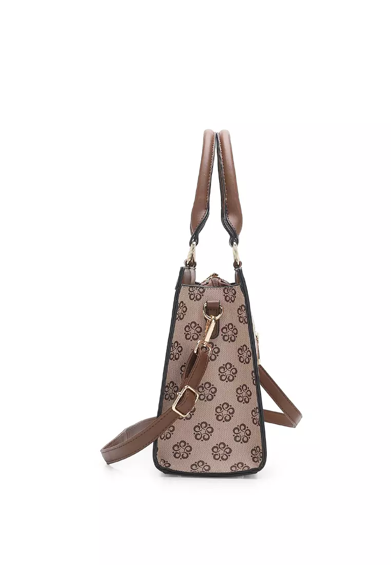 Women's Monogram Top Handle Bag / Sling Bag / Crossbody Bag - Beige