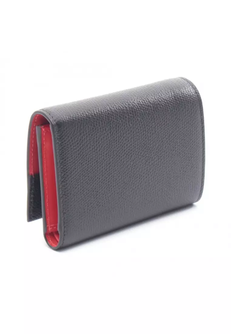 Pre-Loved CHRISTIAN LOUBOUTIN Mooncrest trifold wallet leather black Red