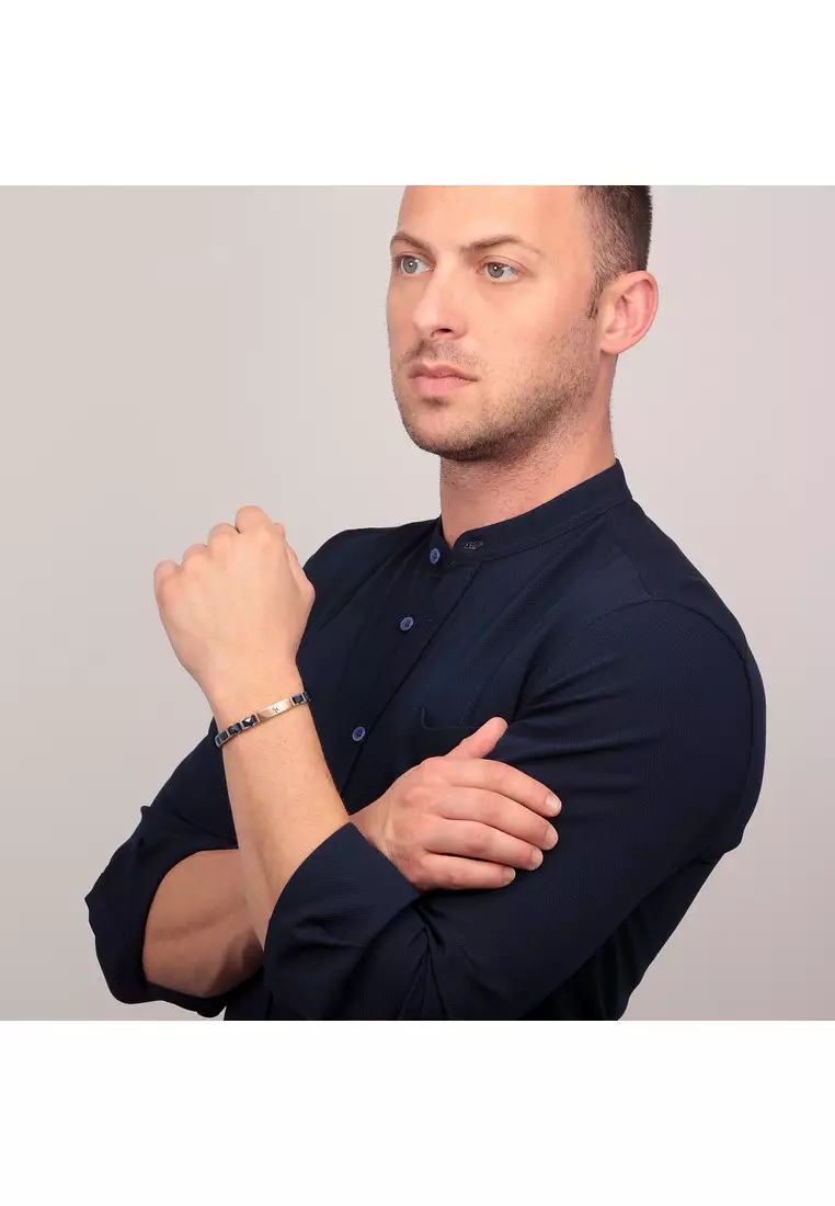 Maserati Jewels 210mm Men's Stainless Steel Bracelet, Rose Gold, Blue, JM420ATI05 (Adjustable)