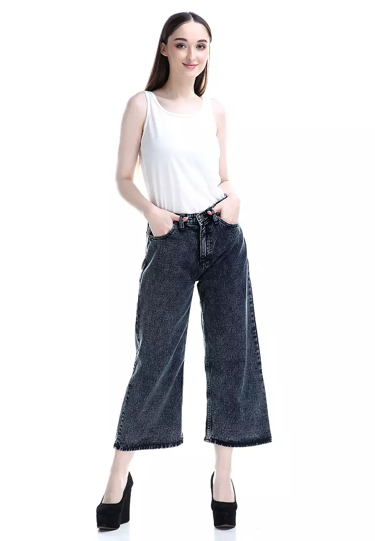 Jayla Celana Jeans Panjang Wanita Kulot High Waist Woman - Black Snow