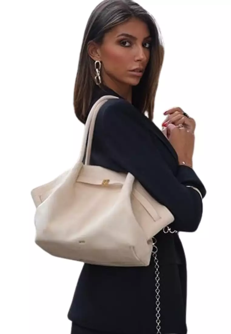 Hana Medium Faux Suede Tote Bag - Off White