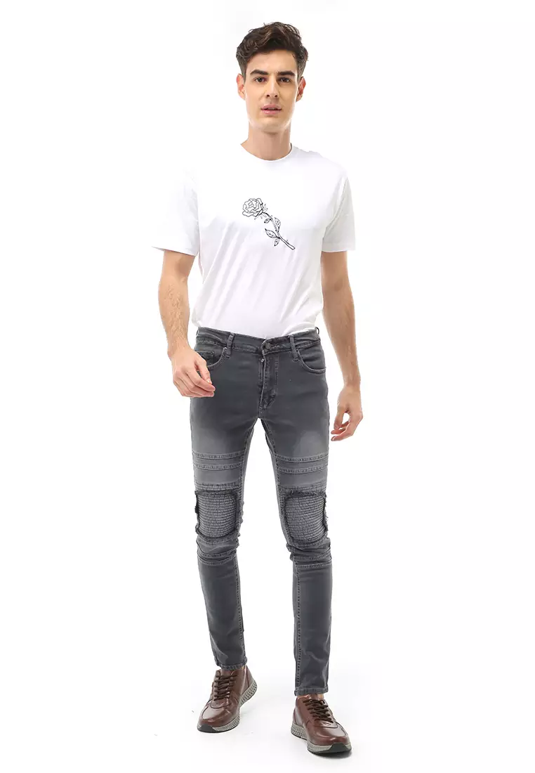 Locko Long Pants Celana Panjang Ripped Jeans Pria Material Denim ORIGINAL - Gray Washed