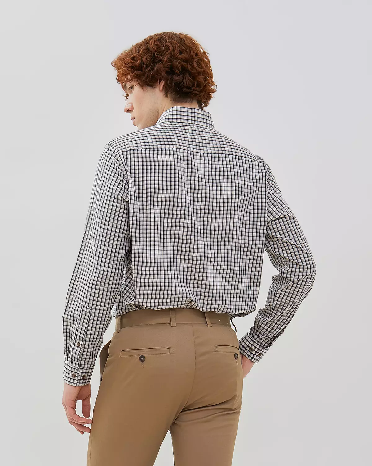 MEN'S CREAM PLAID LONG SLEEVE SHIRT