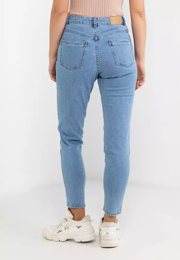 High Waisted Tapered Mom Jeans - Blue